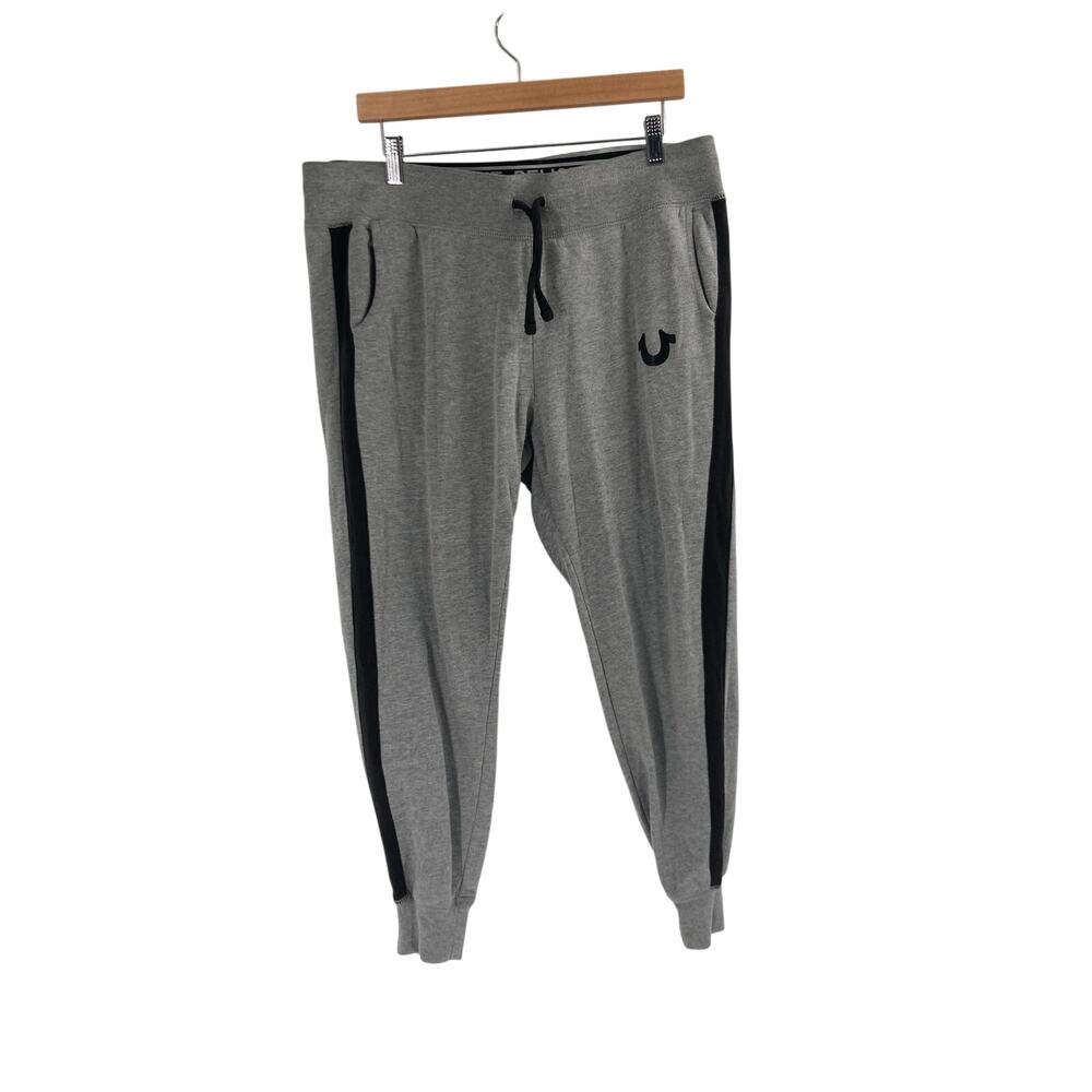 True Religion Heather Gray Black Block Jogger Sweatpants Men’s Size Large